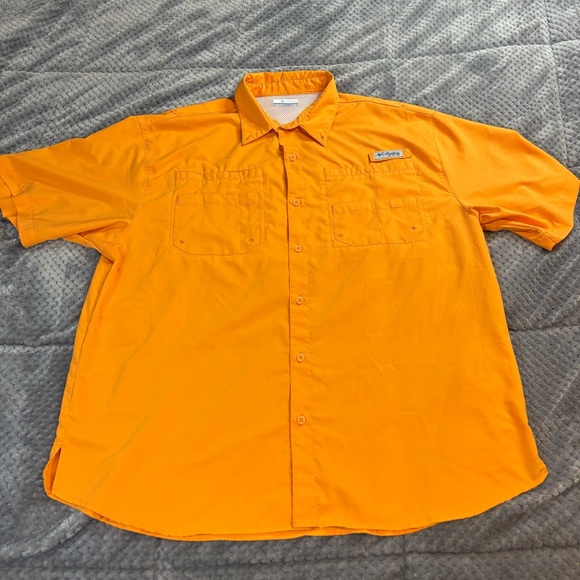 Columbia PFG Fishing Shirt Men's Orange Short Sleeve Vented Sun Protection - Picture 4 of 10